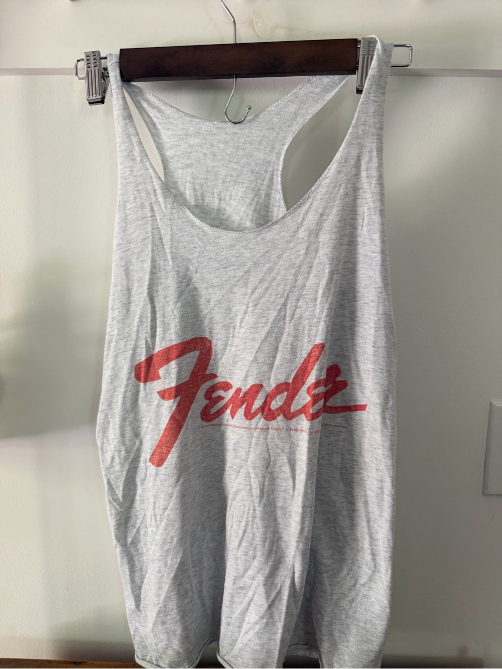 Fender Light Gray racerback Tank Top with Red Logo. Women’s Medium.